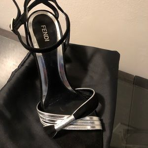 Fendi Black/Silver Suede Sandals Size 40